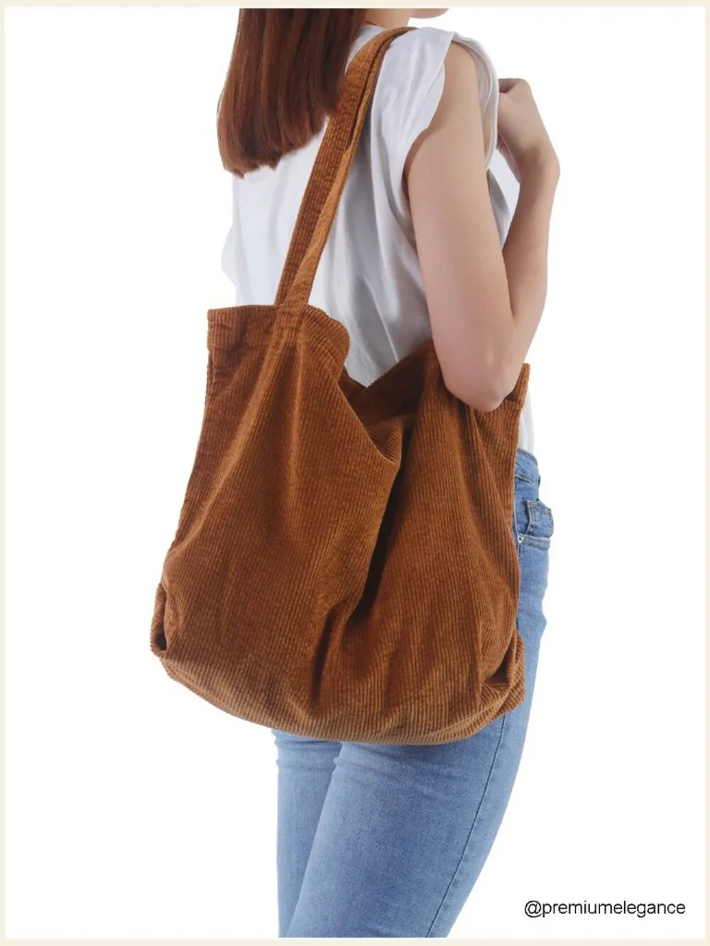 Corduroy Tote Bag with Zipper Large Casual Handbag Shoulder Purse
